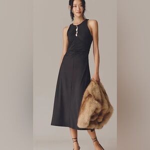 Anthropologie Sleeveless Hardware Ruched Midi Dress